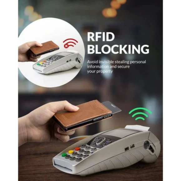 New Card Holder Pop Up Cards Slim Leather Wallet RFID Protection, Brown - Picture 3 of 7